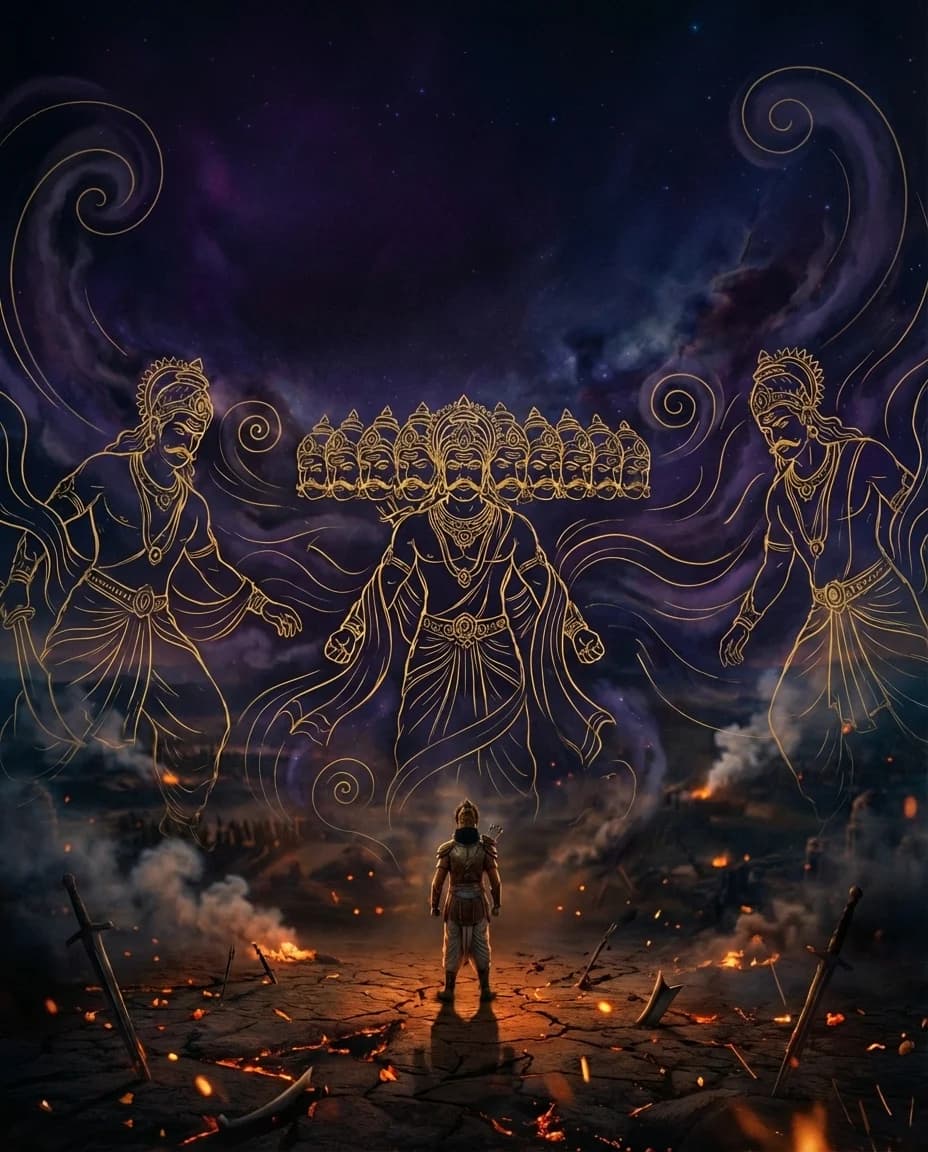 Rama on the battlefield shrouded in Ravana's illusion