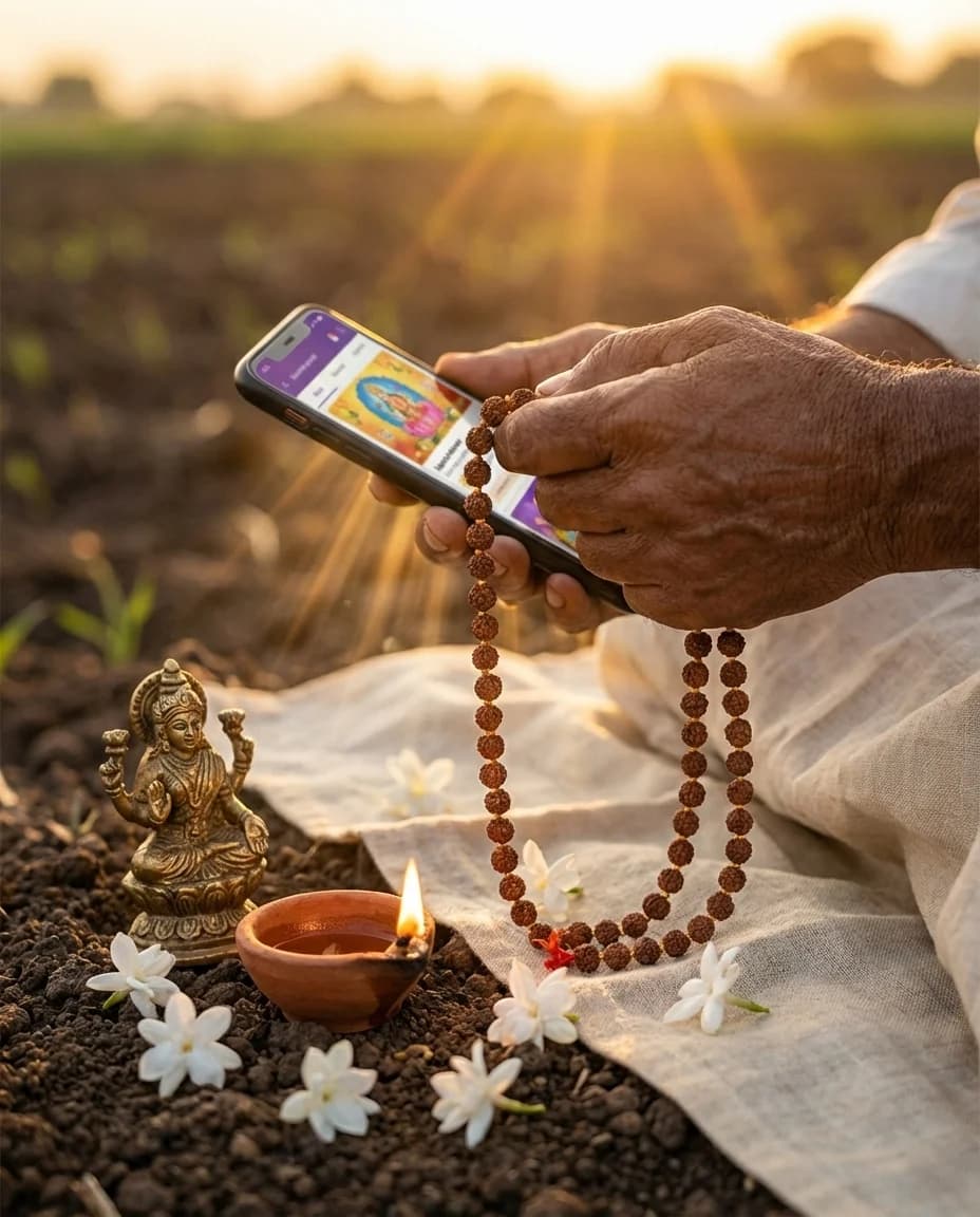 Hands held open at sunrise — Karagre Vasate Lakshmi
