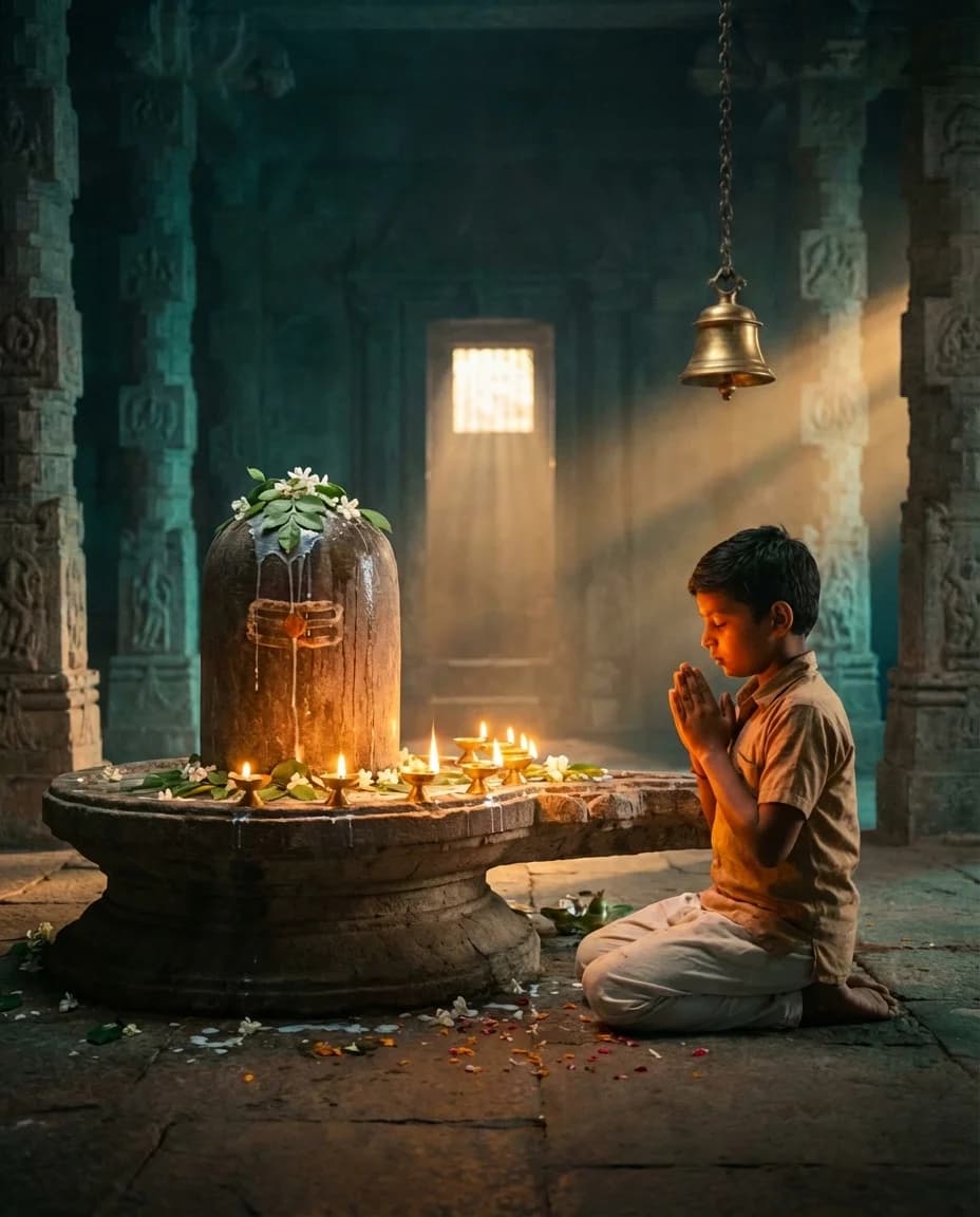 Sage Markandeya clinging to the Shiva Linga as Yama approaches — the Maha Mrityunjaya